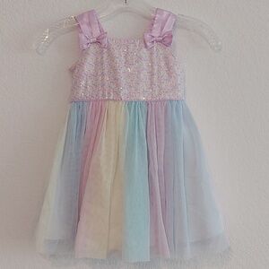 JONA MICHELLE Pastel Rainbow Sequin and Tulle Spring Toddler Dress NWOT